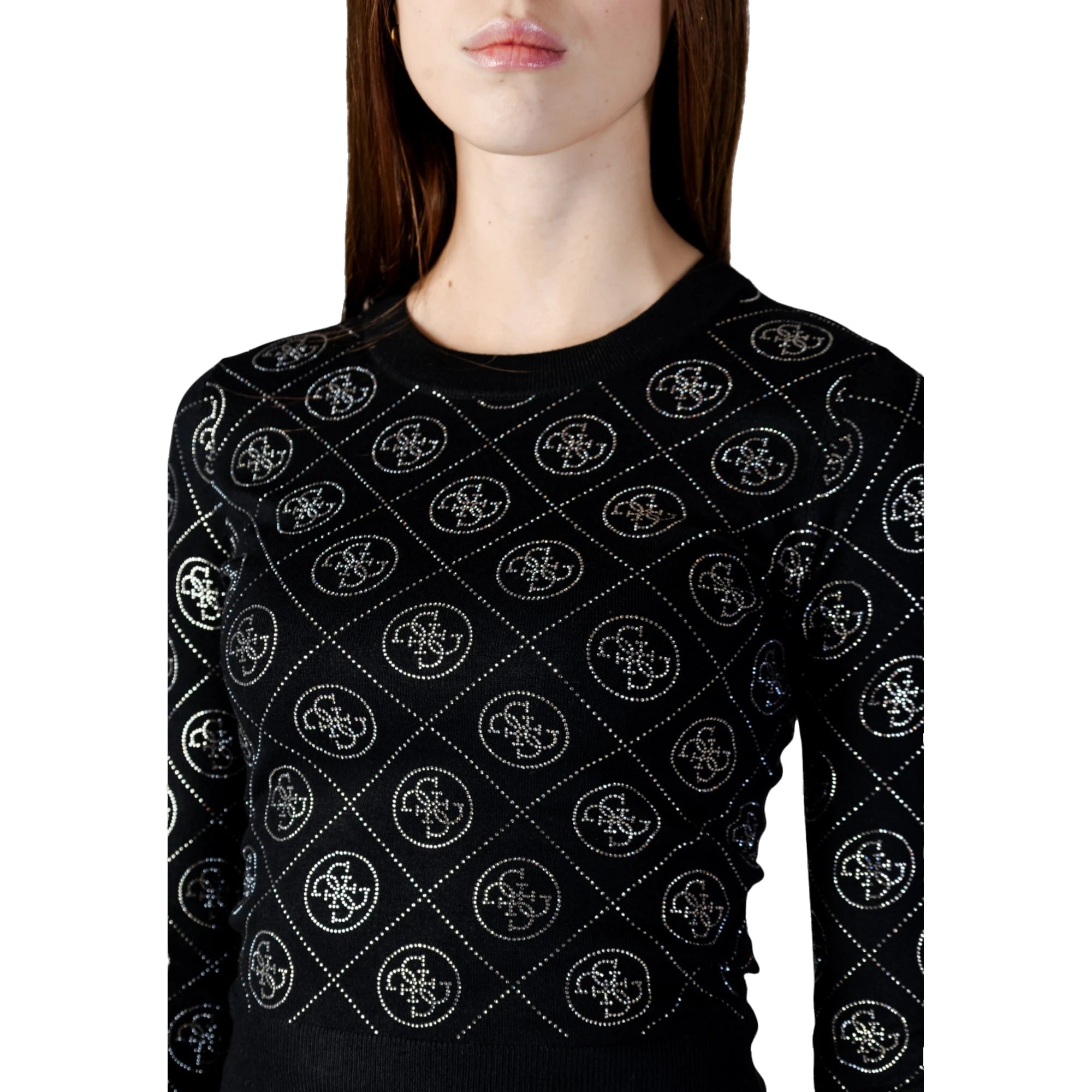 GUESS Maglia con logo strass da donna in nero