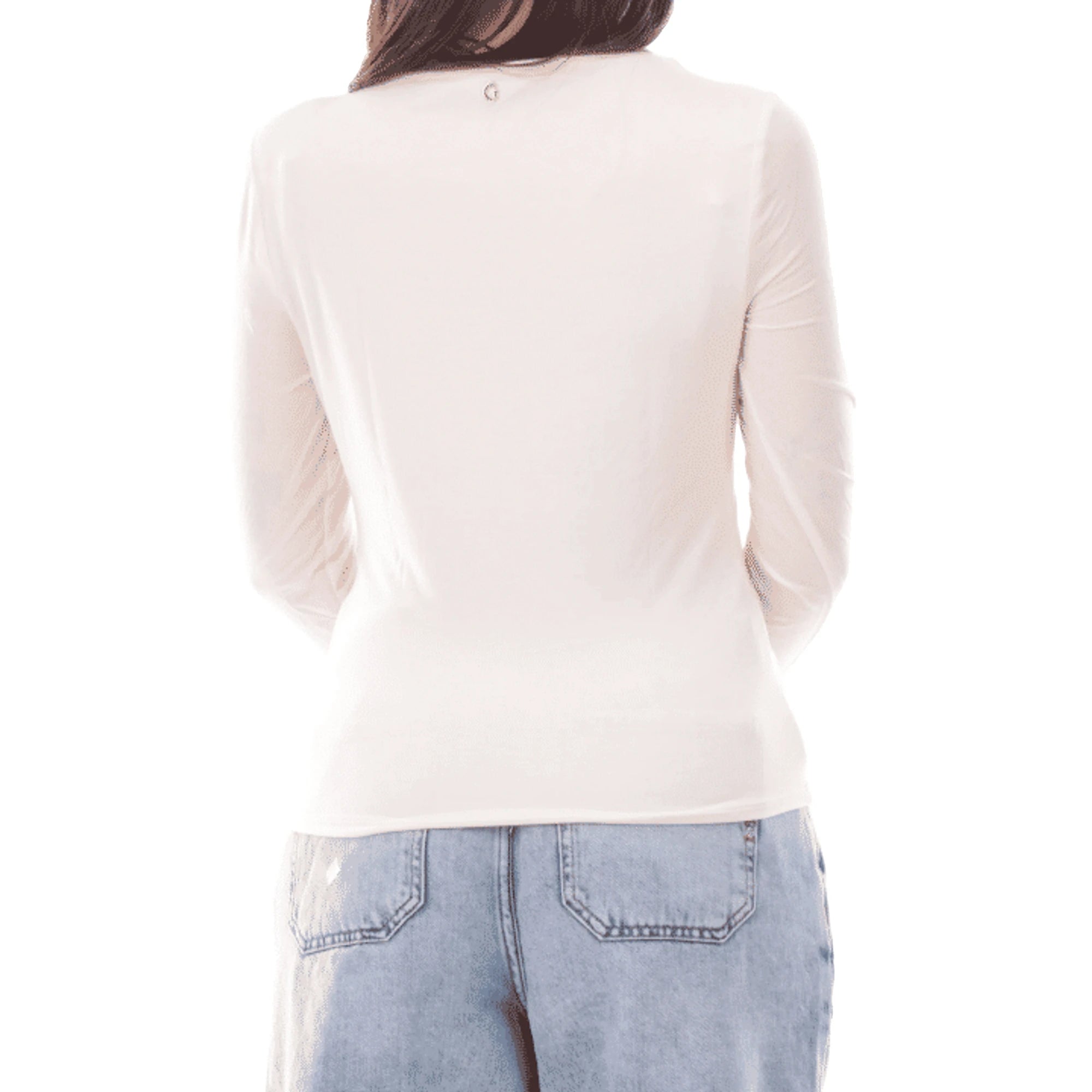 GUESS Maglia Bianca da Donna a Maniche Lunghe con Scollatura