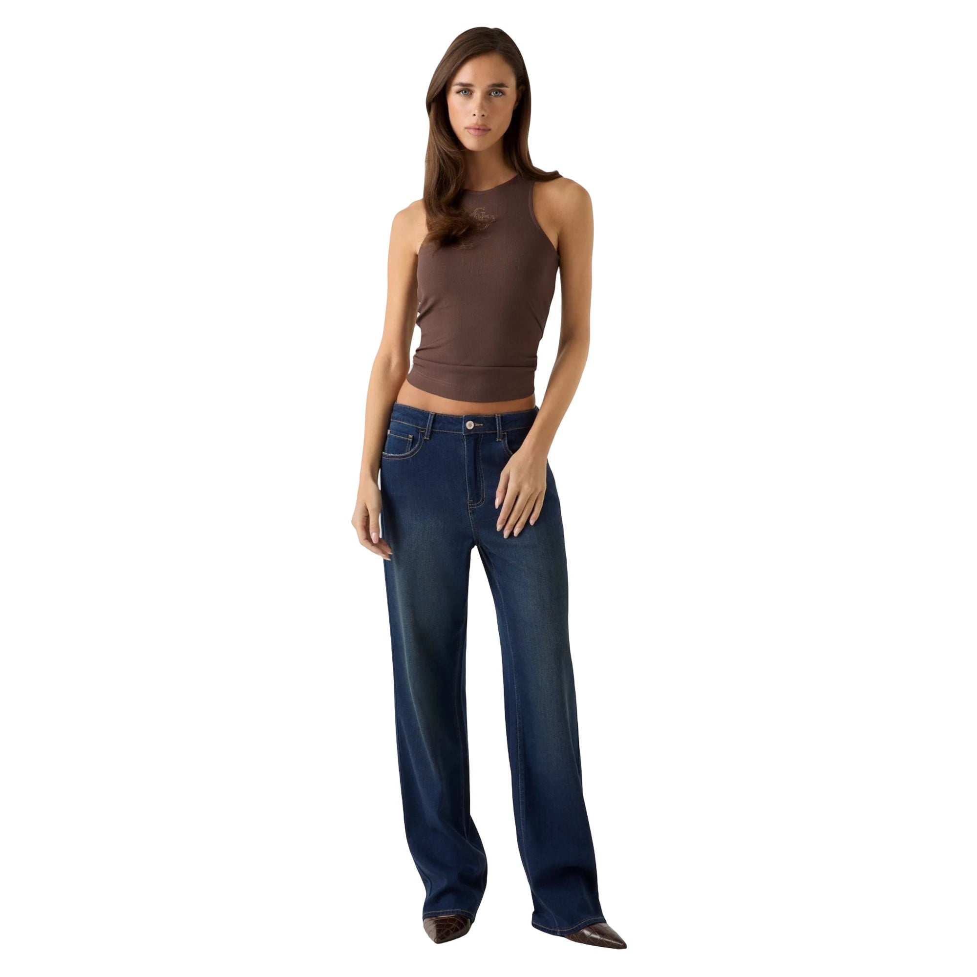 GUESS Canotta da Donna in Marrone con Logo Strass
