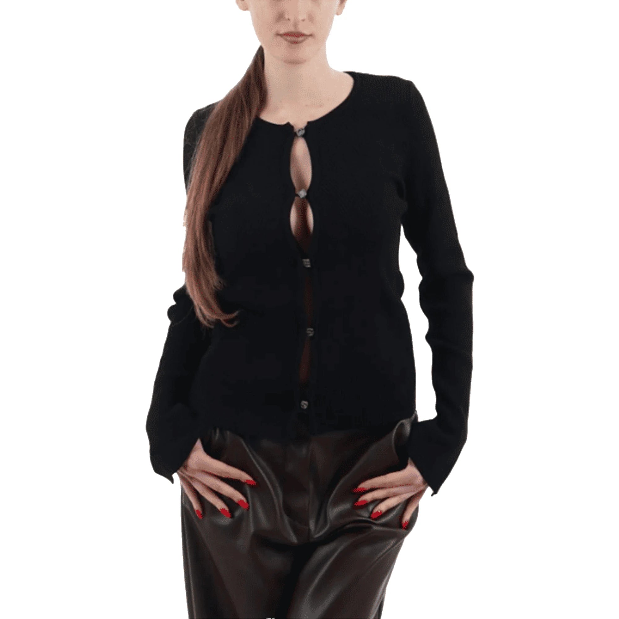 GUESS Cardigan Nero Modello a Costine da Donna