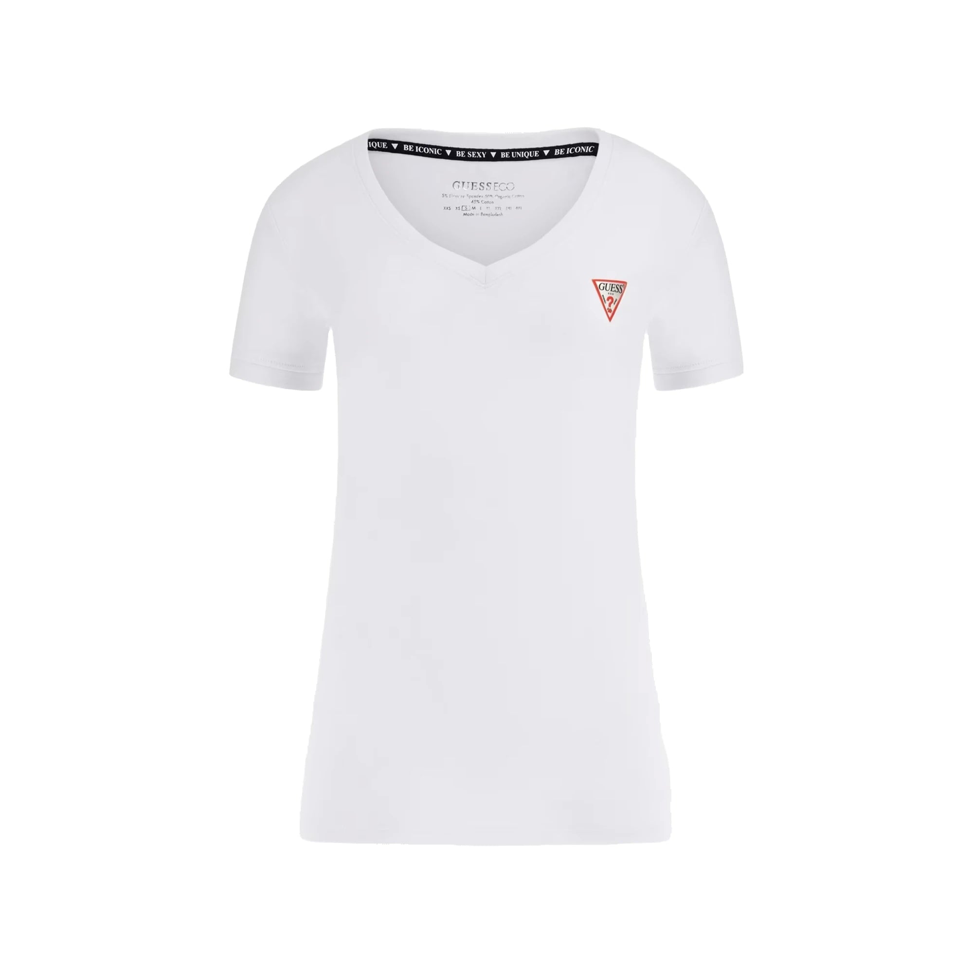 GUESS T-shirt Donna Slim Fit Scollo a V Cotone Elasticizzato