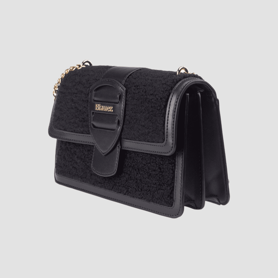 Borsa Donna Mixy05, con catena a tracolla, inserti teddy e patta
