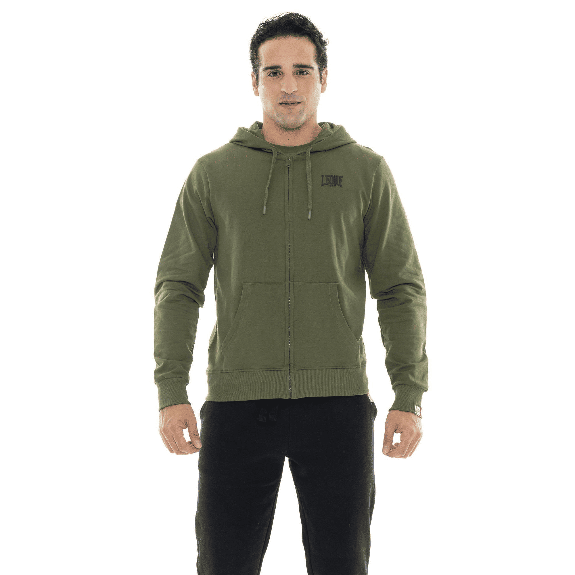 Felpa invernale da uomo con cappuccio e zip con logo piccolo "Basic"