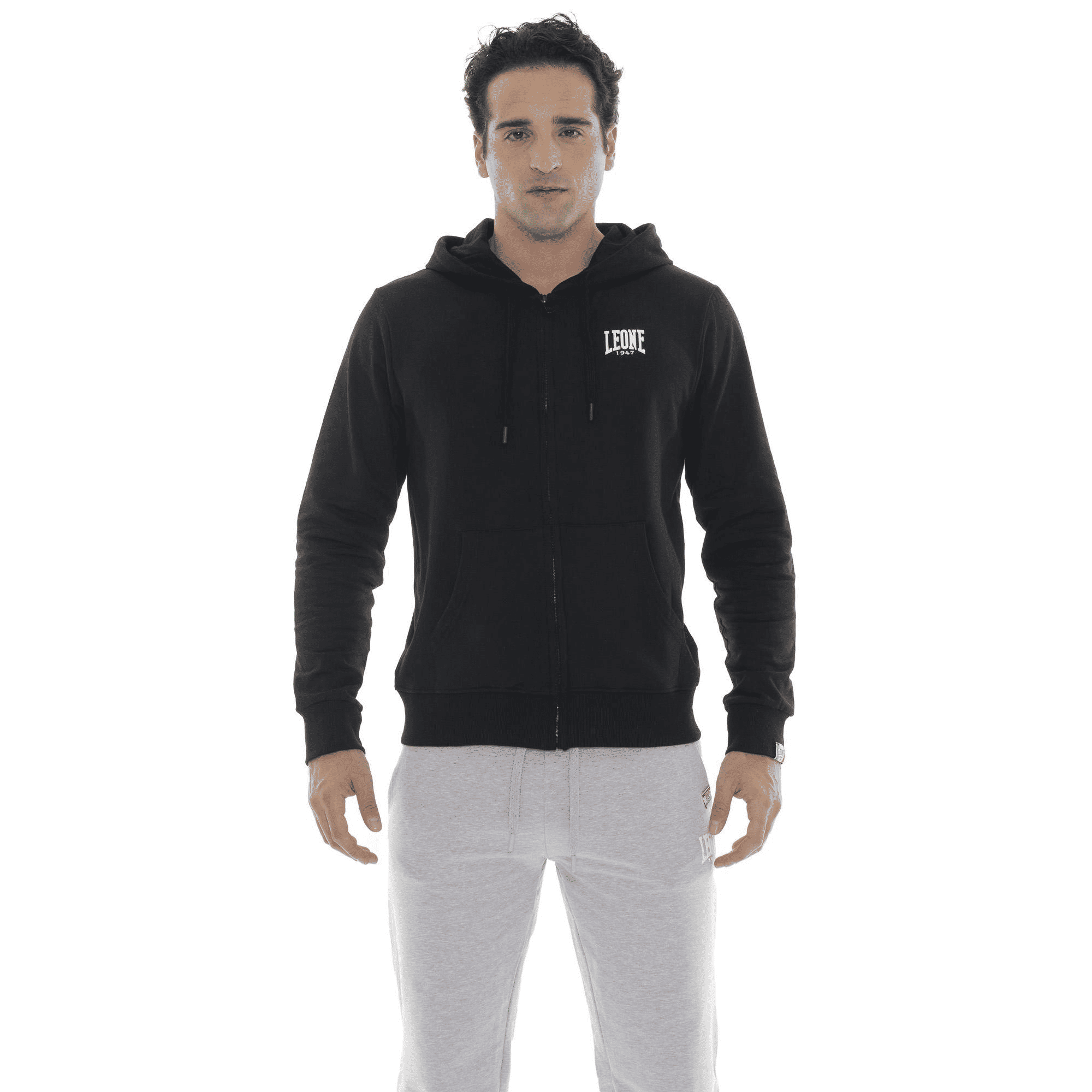 Felpa invernale da uomo con cappuccio e zip con logo piccolo "Basic"