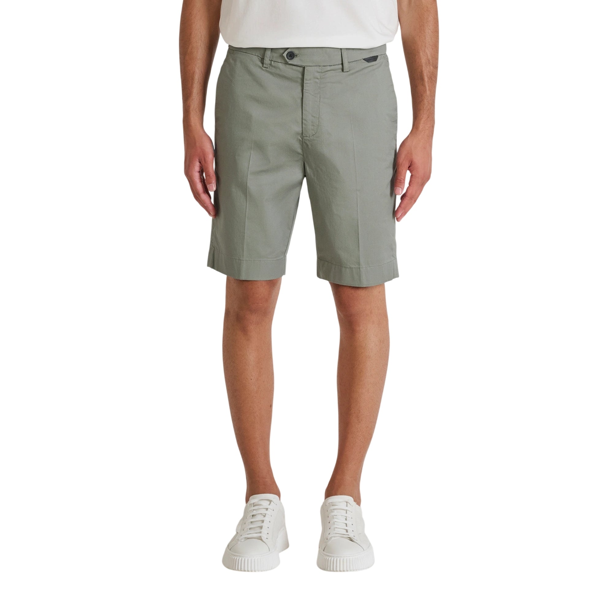 Pantalone Uomo in cotone Verde, con bottone asimmetrico