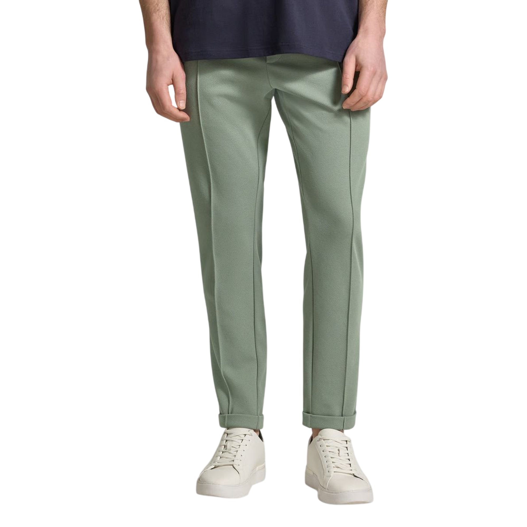Pantalone Uomo misto cotone Verde, con risvolto sul fondo
