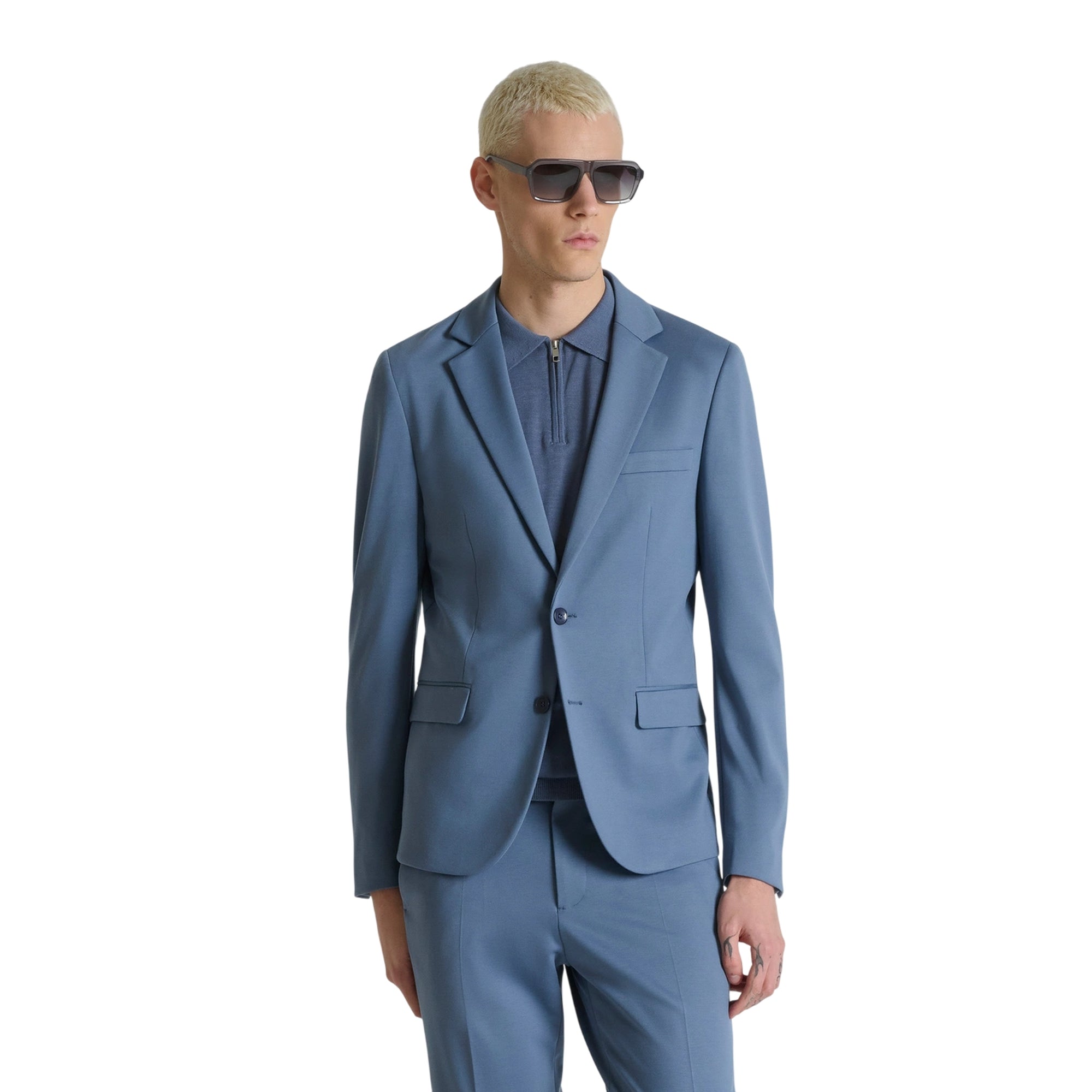 Giacca Uomo Celeste monopetto, dal fit slim con patte laterali