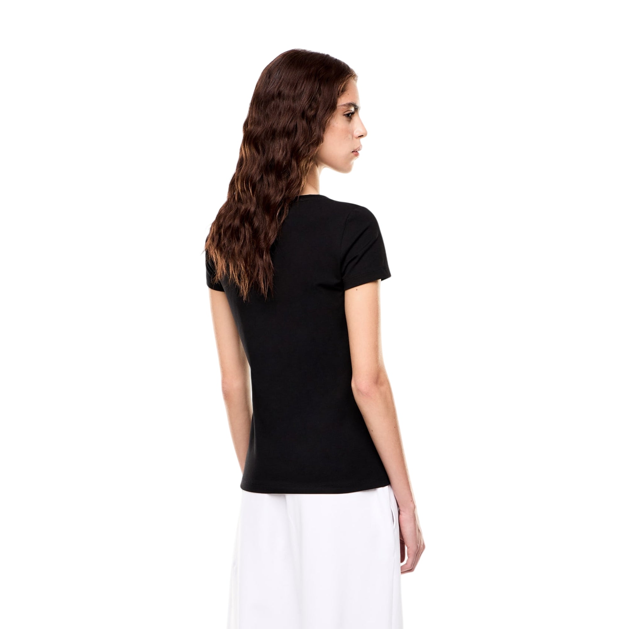 T-shirt Donna in cotone elasticizzato, con logo applicato