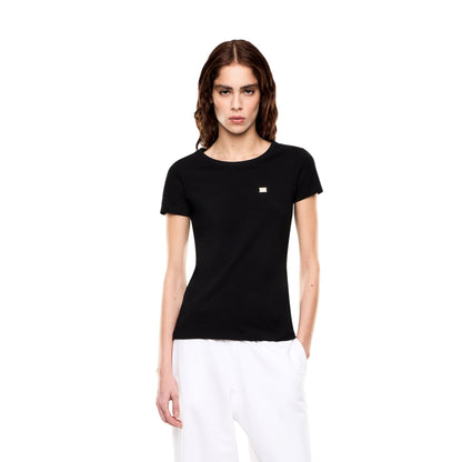 T-shirt Donna in cotone elasticizzato, con logo applicato
