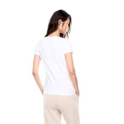 T-shirt Donna Bianca elasticizzata, con logo applicato