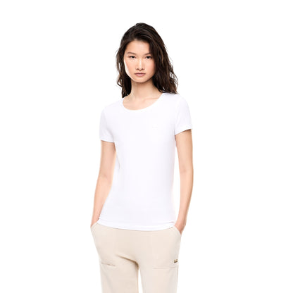 T-shirt Donna Bianca elasticizzata, con logo applicato