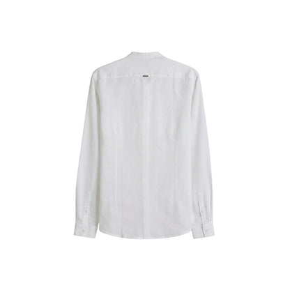 Camicia Uomo misto lino, con placca logo metallica sul retro 