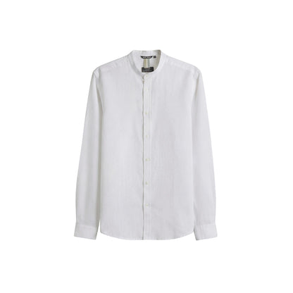 Camicia Uomo misto lino, con placca logo metallica sul retro 