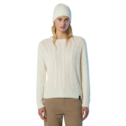 Maglione girocollo Donna a trecce Bianco modella frontale