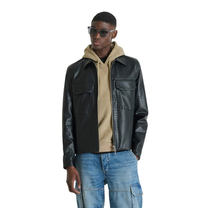 Giacca Uomo in similpelle, dal fit slim, con colletto a camicia