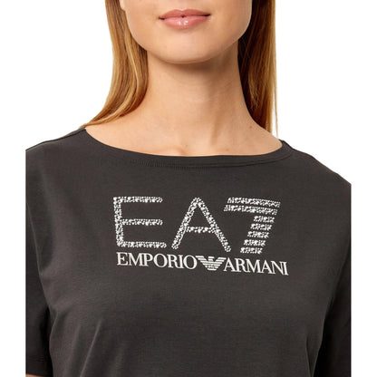 T-shirt Donna Grigia in cotone, con logo strass e girocollo