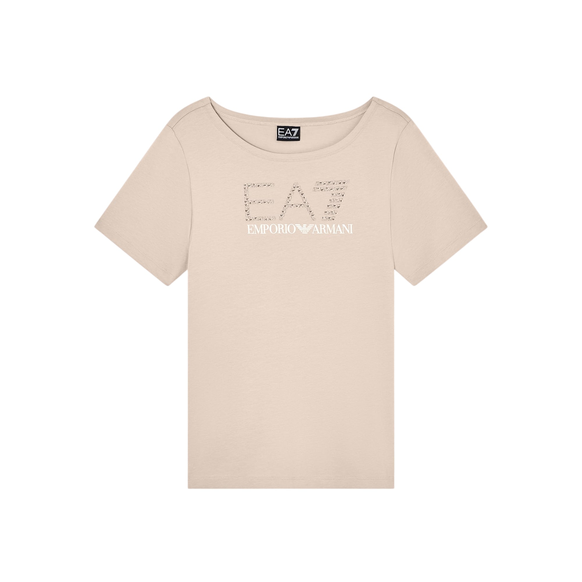T-shirt Donna in cotone, con logo strass frontale e girocollo