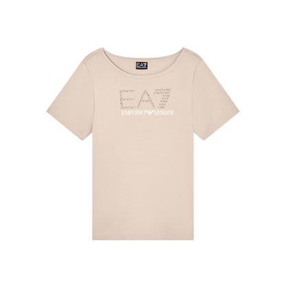 T-shirt Donna in cotone, con logo strass frontale e girocollo
