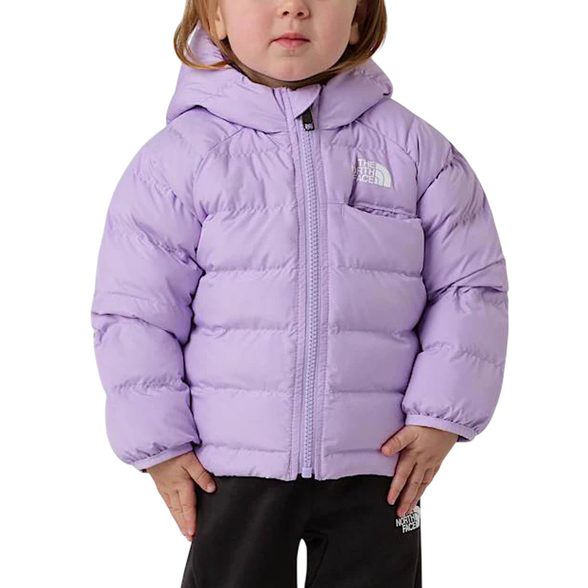 Piumino Bambina Lilla/Viola con cappuccio e logo a contrasto