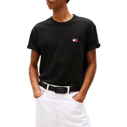 T-shirt Uomo Nera in cotone, con maniche corte dotate di risvolto