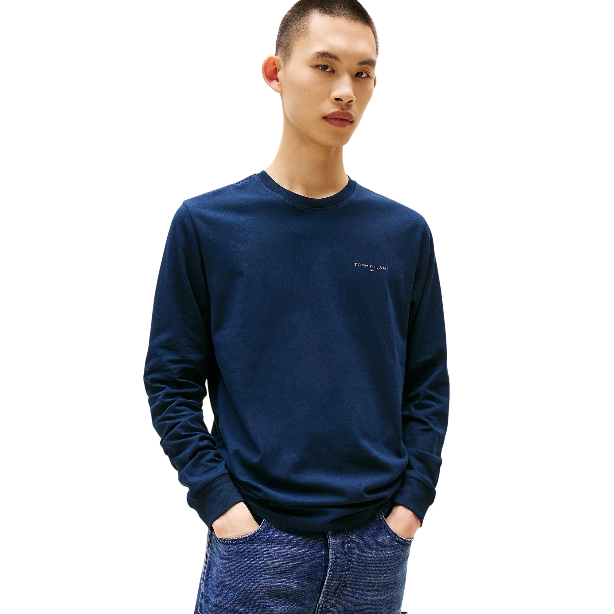 T-shirt blu a maniche lunghe slim fit con logo