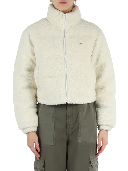 Tommy Jeans Giubbotto Imbottito Effetto Teddy Cropped Bianco