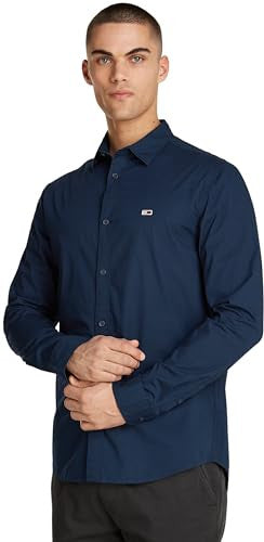 Tommy Jeans Camicia Uomo Poplin Blu Navy Maniche Lunghe Casual