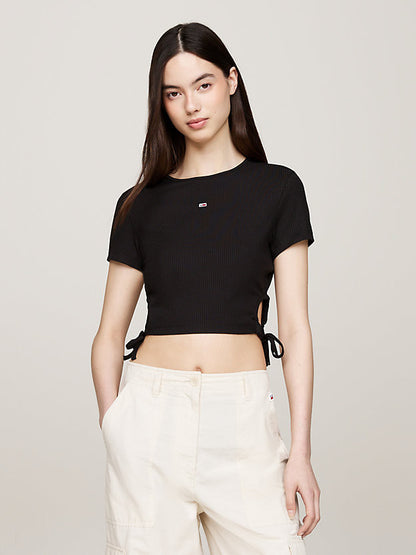 Tommy Hilfiger Crop Top Nero Collo Rotondo DW0DW18661.BDS