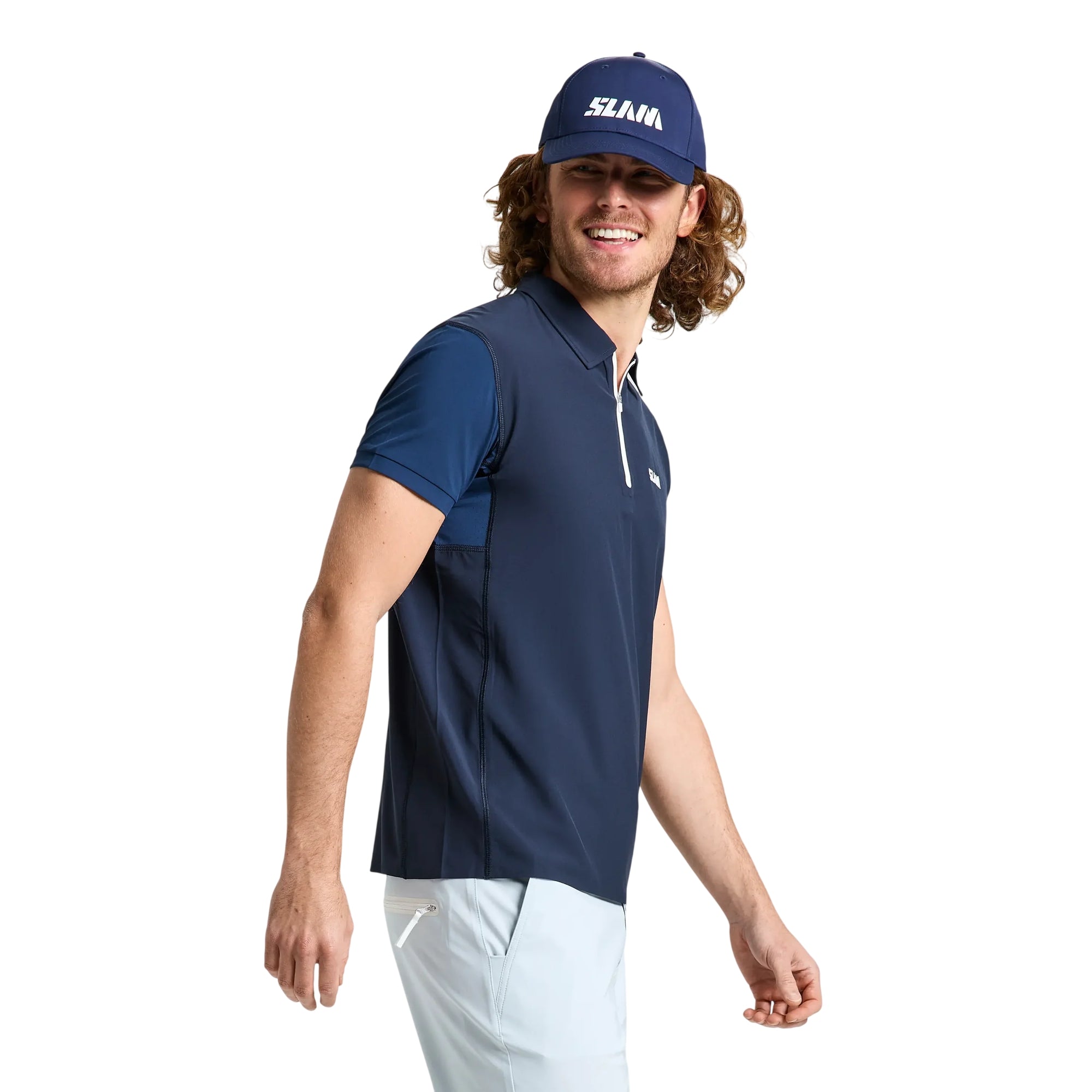 Polo Uomo Blu OD Tech Pique, in tessuto tecnico leggero, con scollo zip 