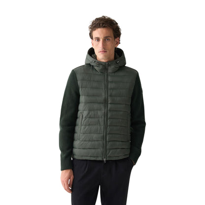 Giacca Uomo Verde, con inserto trapuntati ed inserti lavorati a maglia 