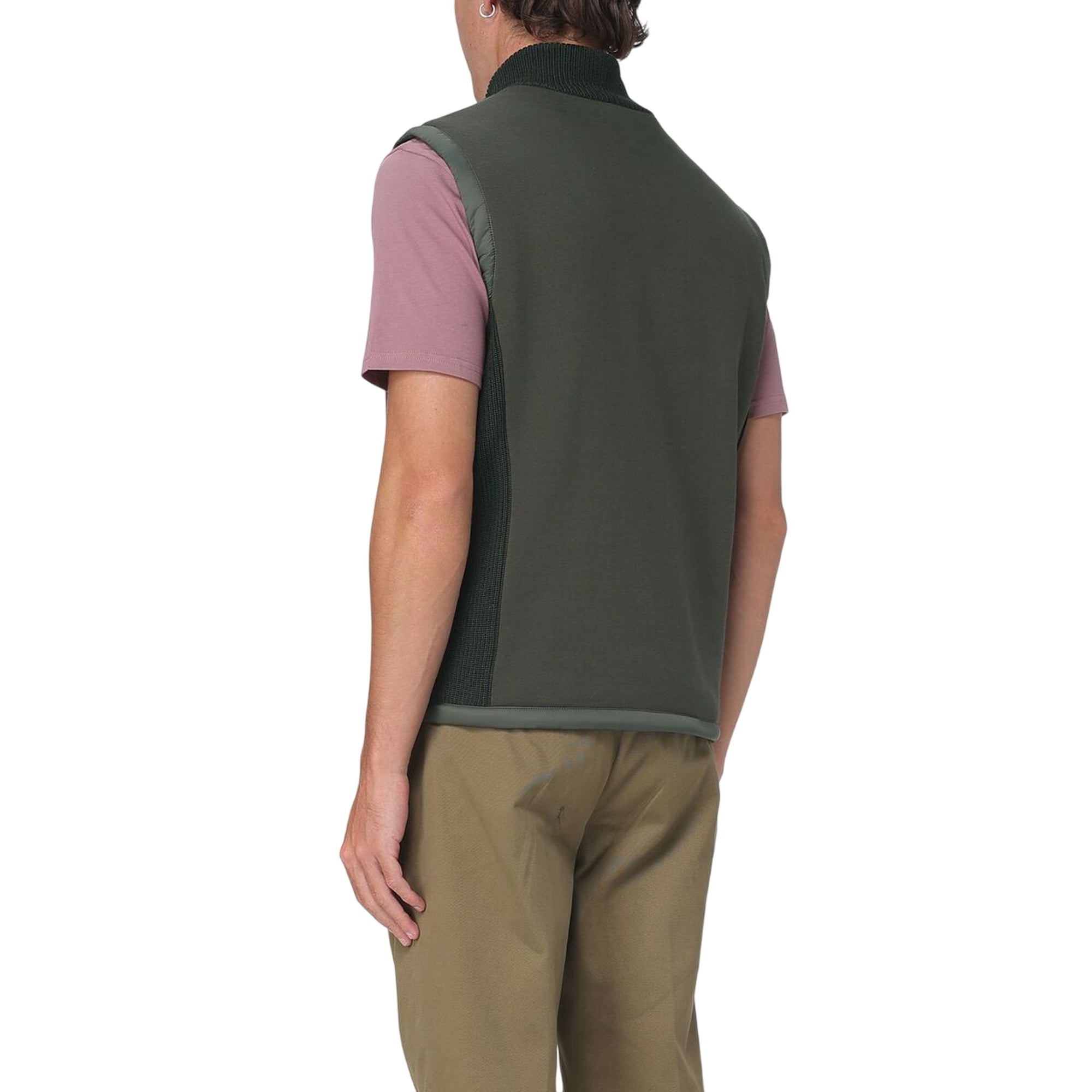 Gilet Uomo Verde con collo alto in maglia e logo applicato sul petto