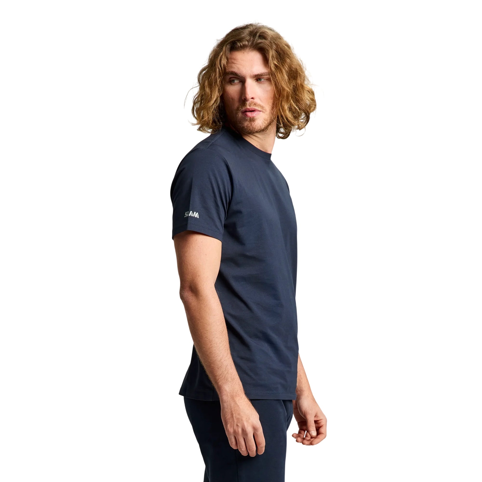T-shirt Uomo Blu, con logo sulla manica frontale