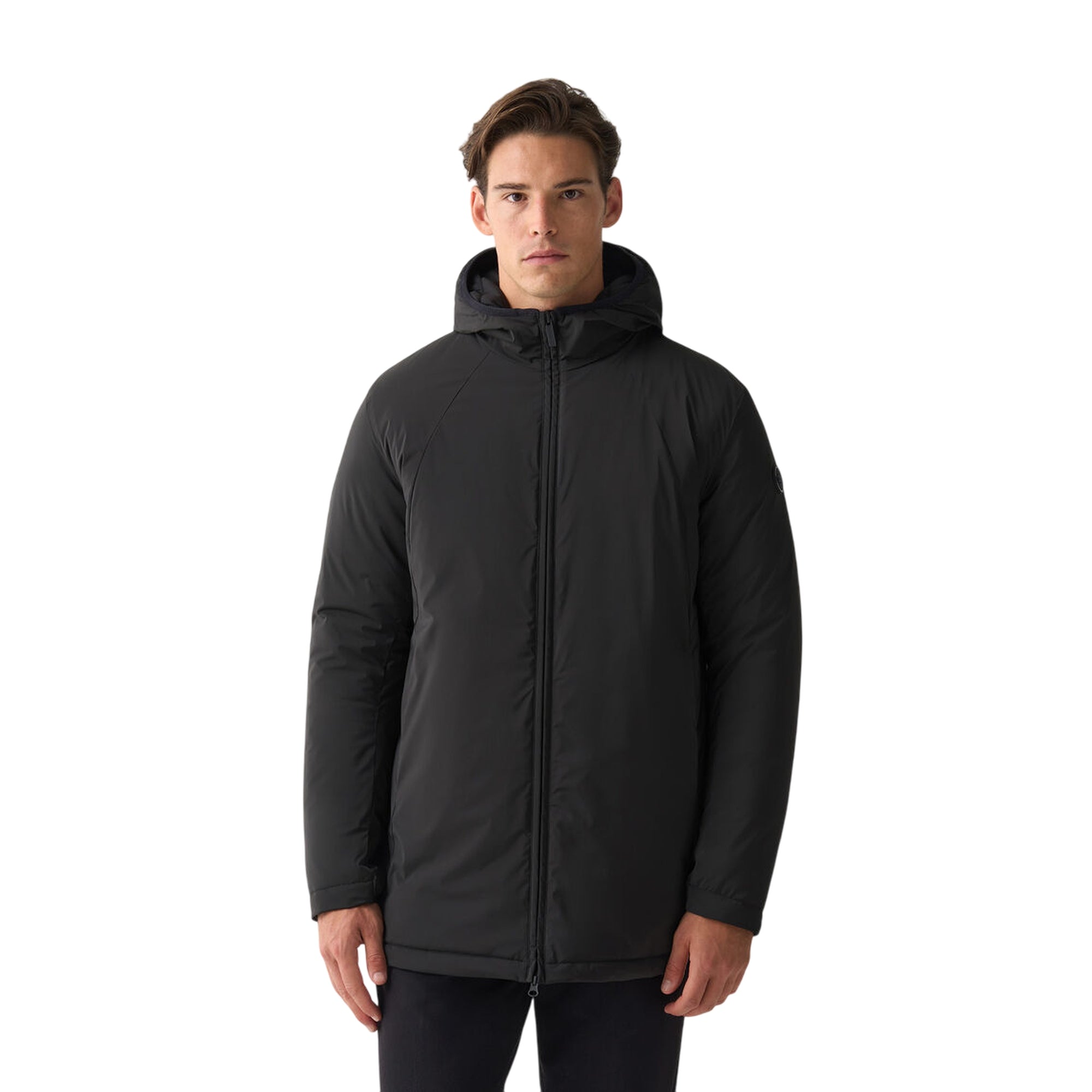 Giacca Uomo liscia, dall'effetto opaco Nera, con logo applicato 