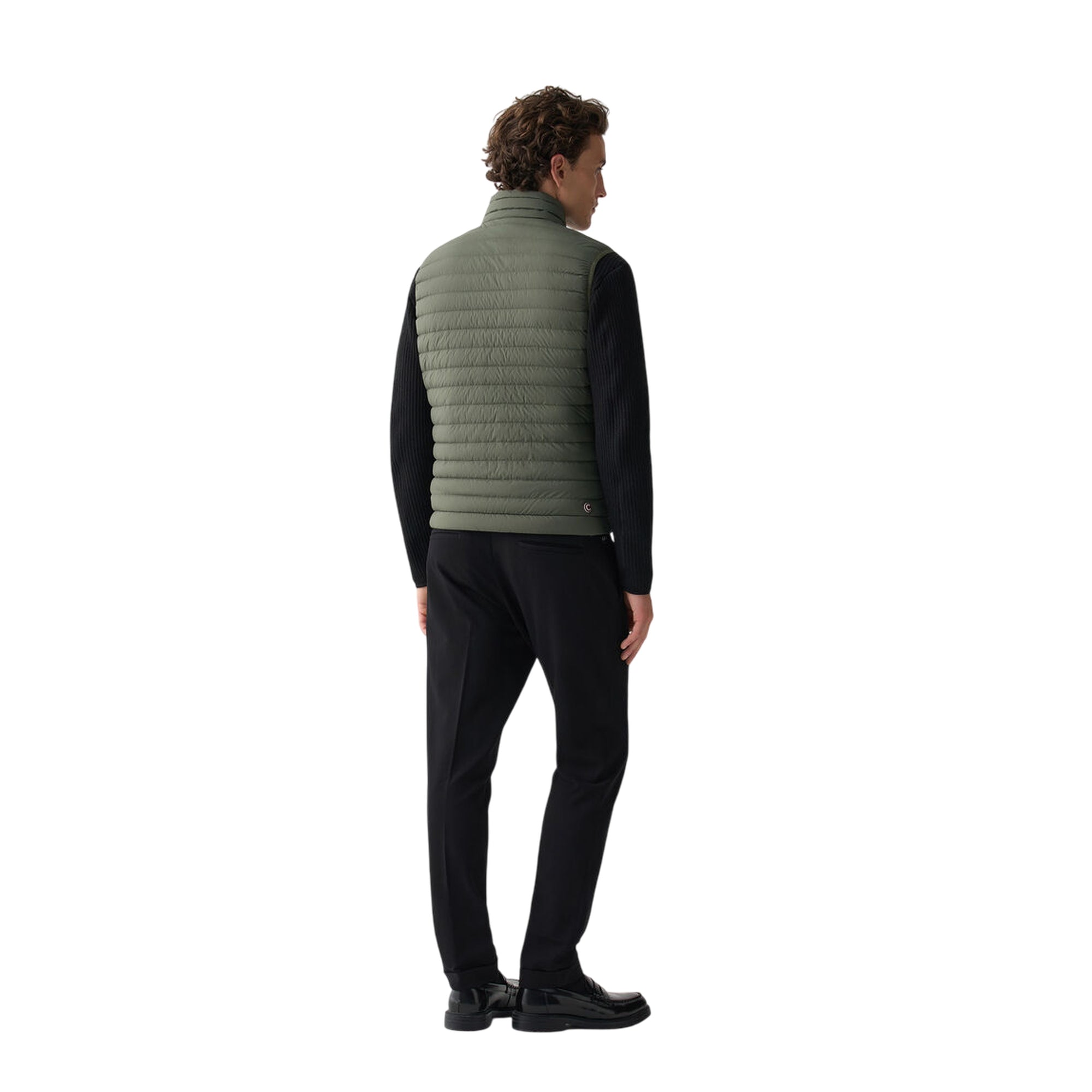 Gilet Uomo Verde, con impunture a righe orizzontali e logo iconico applicato sul petto