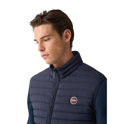 Gilet Uomo Blu, con collo alto ed impunture orizzontali a righe