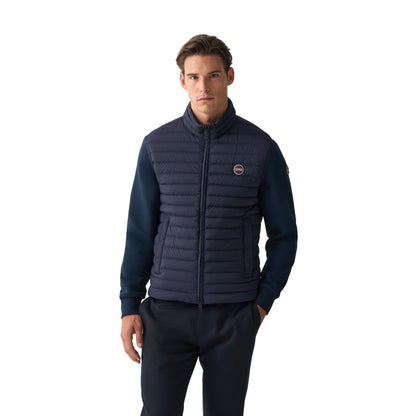 Gilet Uomo Blu, con collo alto ed impunture orizzontali a righe