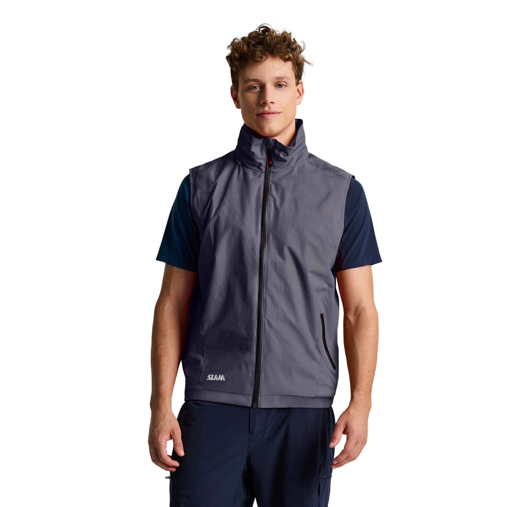 Gilet Uomo Crew Grigio, full zip, con logo applicato