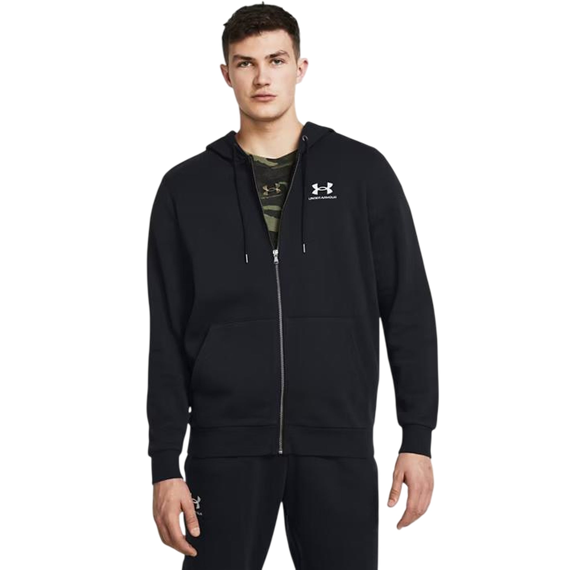 Felpa Uomo con cappuccio e full zip Nero modello frontale