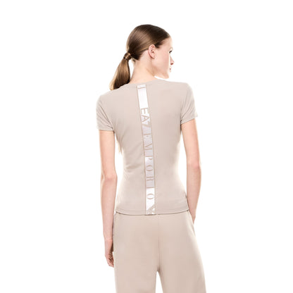 T-shirt Donna Beige in misto viscosa, con doppio logo