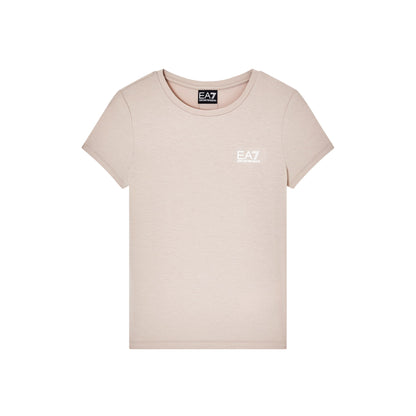 T-shirt Donna Beige in misto viscosa, con doppio logo