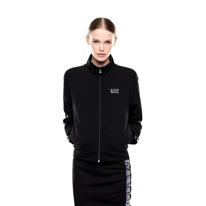 Felpa Donna Nera, con collo alto e tape logo sulle maniche