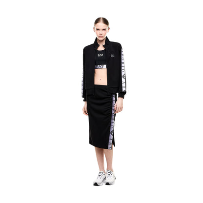 Felpa Donna Nera, con collo alto e tape logo sulle maniche