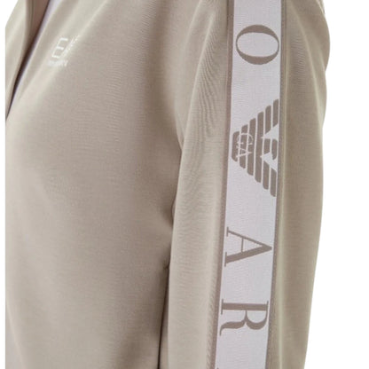 Felpa Donna Beige, collo alto con tape logo sulle maniche