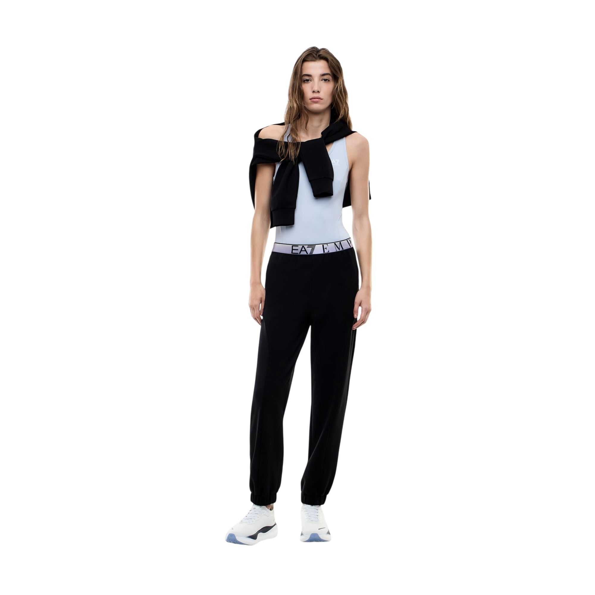 Pantalone Donna sportivo Nero, con elastico sul fondo e logo