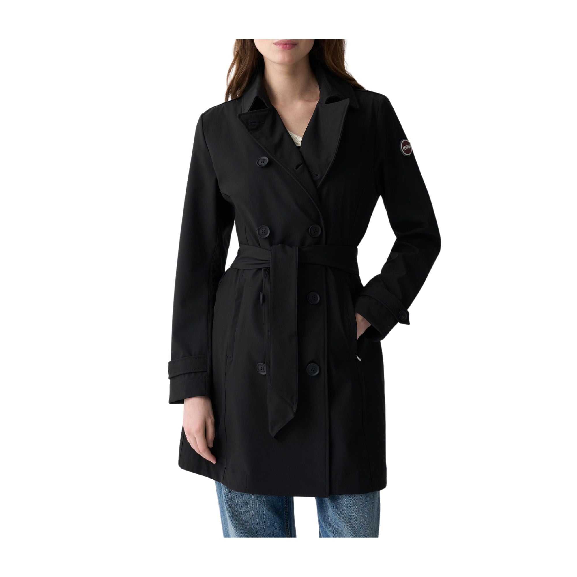 Trench Donna lungo, con logo sulla manica, Nero