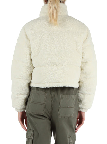 Tommy Jeans Giubbotto Imbottito Effetto Teddy Cropped Bianco