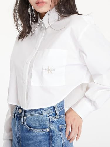 Calvin Klein Camicia Donna Bianca Cropped Manica Lunga in Cotone