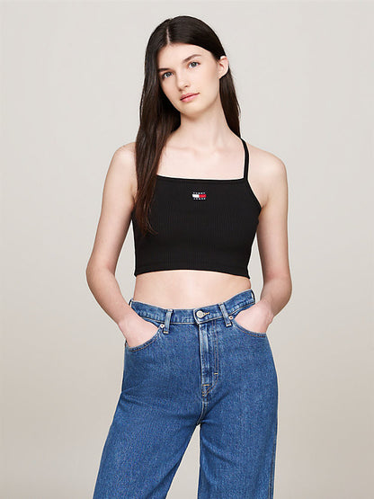 Tommy Hilfiger Crop Top Nero Collo Rotondo DW0DW18661.BDS