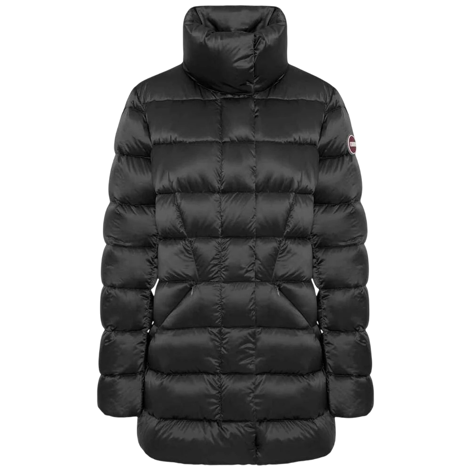 Piumino Donna Nero, con logo applicato sulla manica e chiusura frontale nascosta