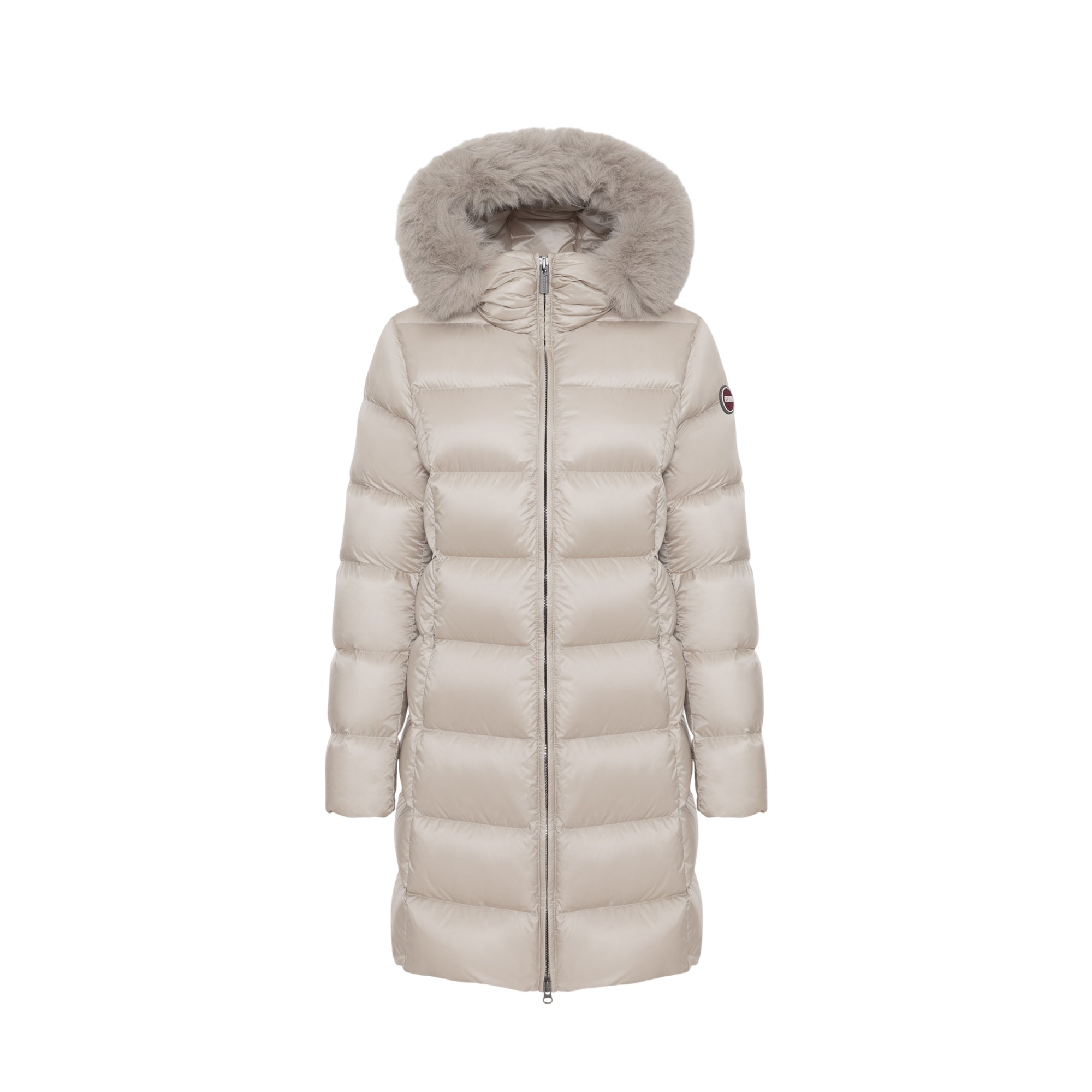 Piumino Donna Lungo Cappuccio e Pelliccia Beige